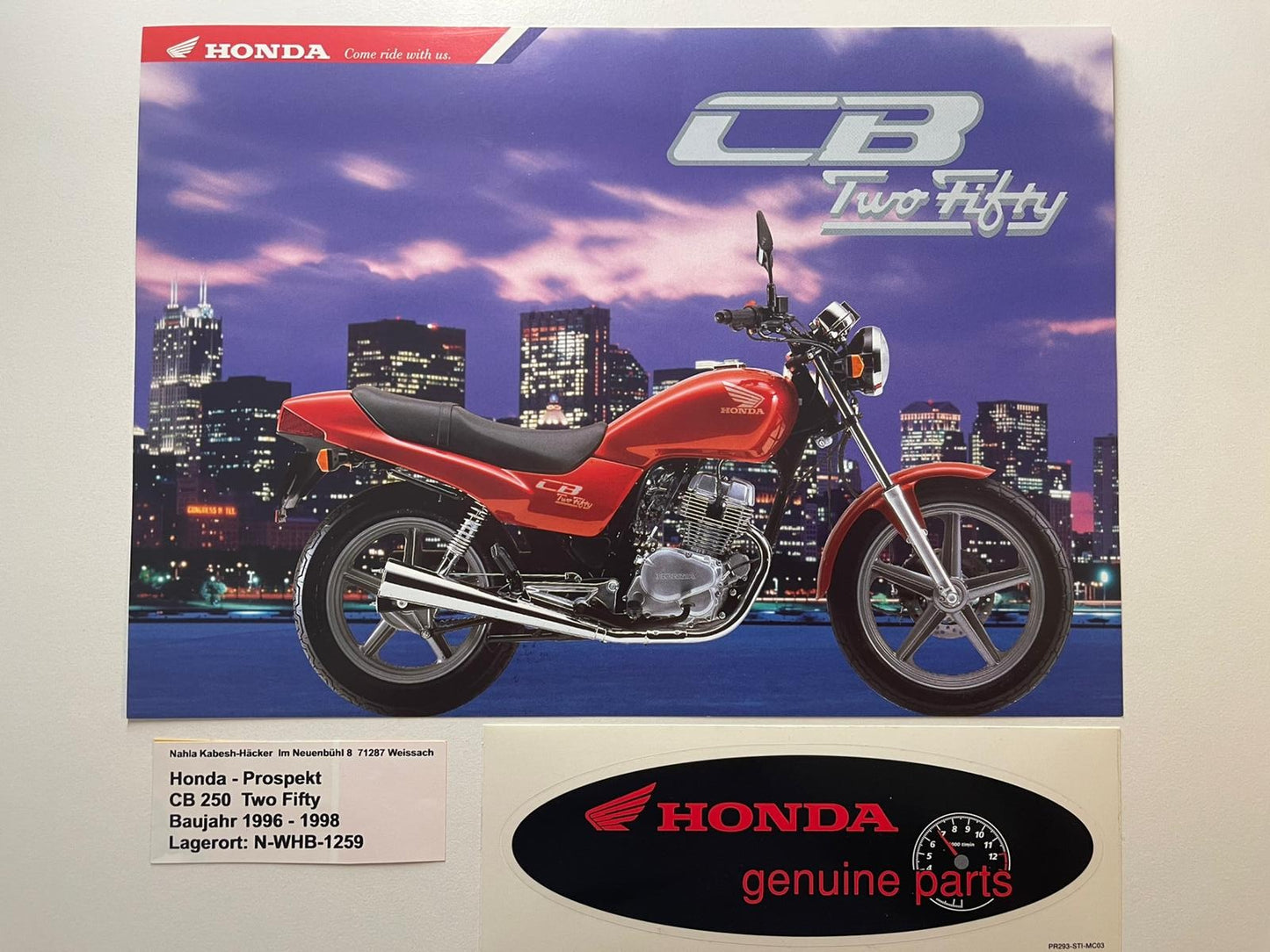 Prospekt Honda CB250 CB 250 Two Fifty Baujahr 1996 - 1998 + Aufkleber