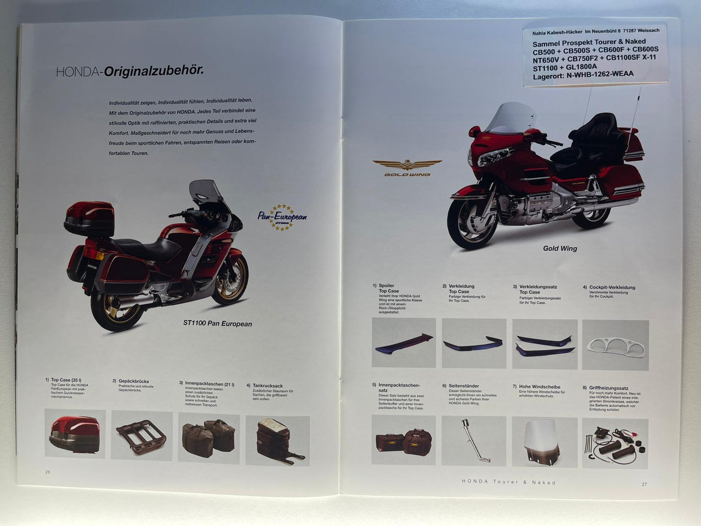 Sammel Prospekt Honda CB600F + CB600S Hornet Bj. 2001 + Aufkleber