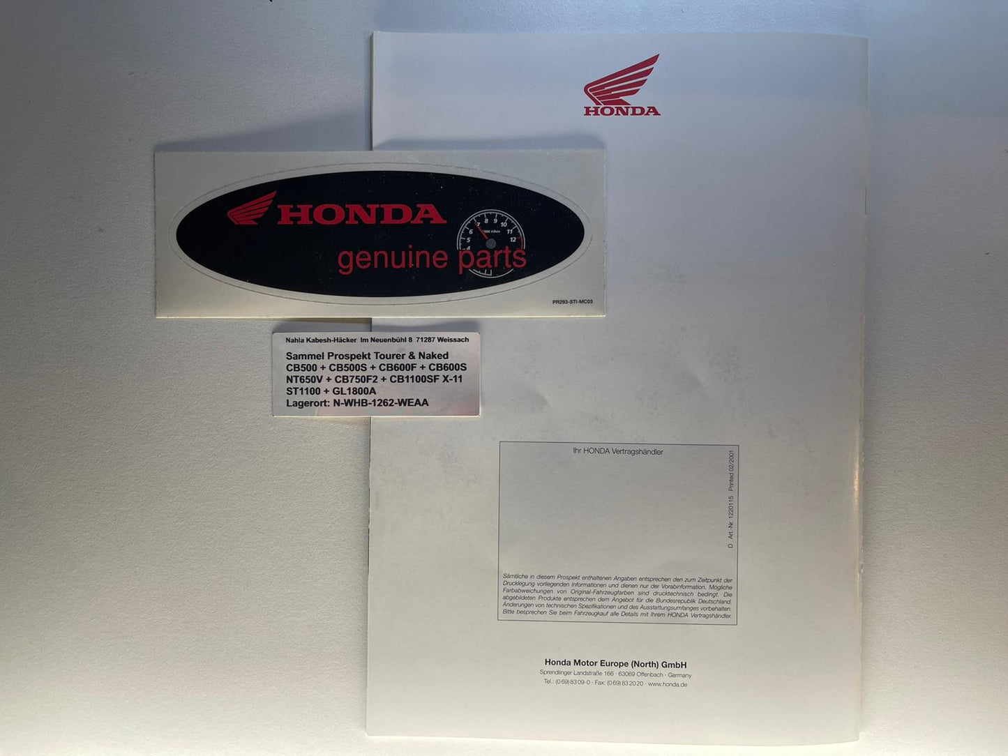 Sammel Prospekt Honda CB600F + CB600S Hornet Bj. 2001 + Aufkleber