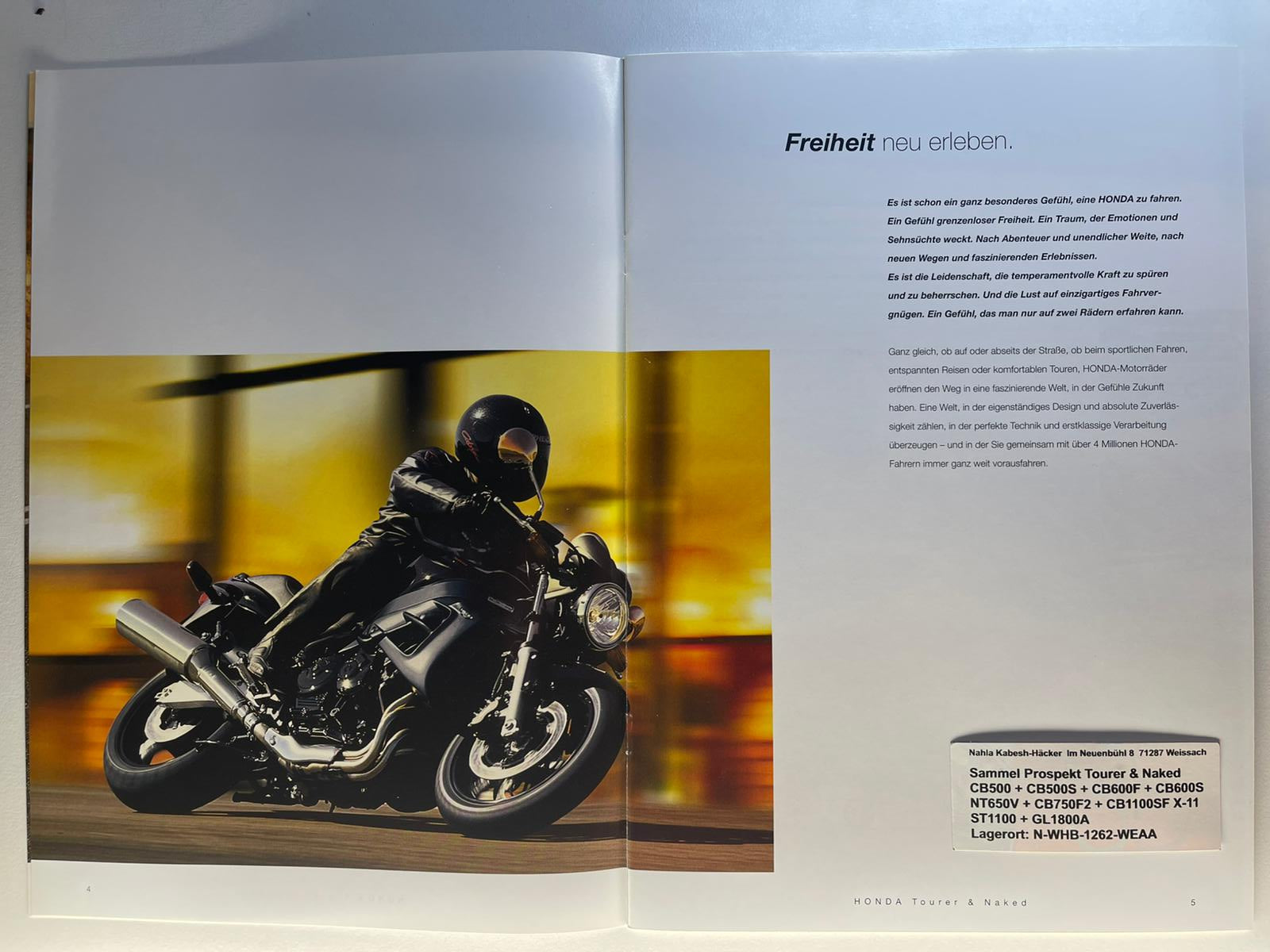 Sammel Prospekt Honda CB500 + CB500S Sport Bj. 2001 + Aufkleber