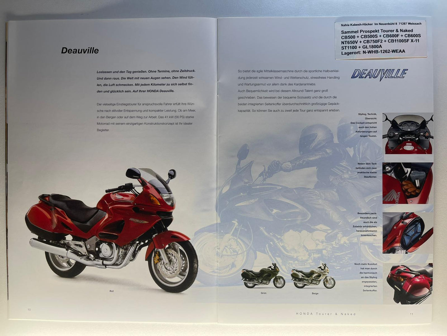 Sammel Prospekt Honda CB600F + CB600S Hornet Bj. 2001 + Aufkleber