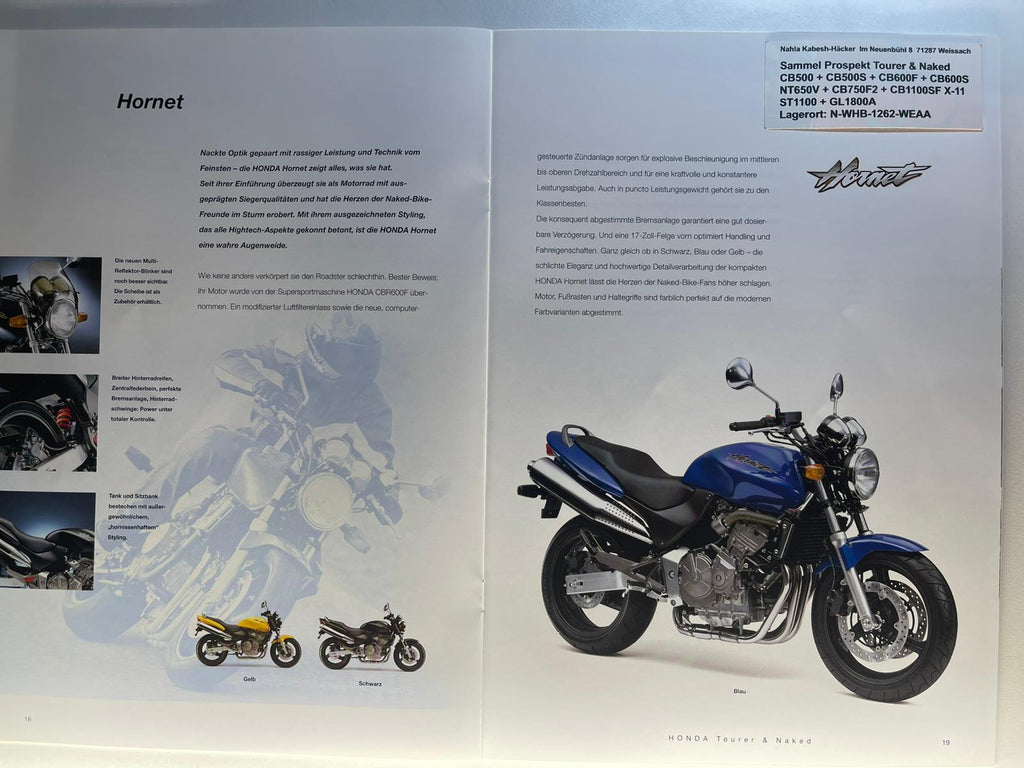 Sammel Prospekt Honda CB500 + CB500S Sport Bj. 2001 + Aufkleber