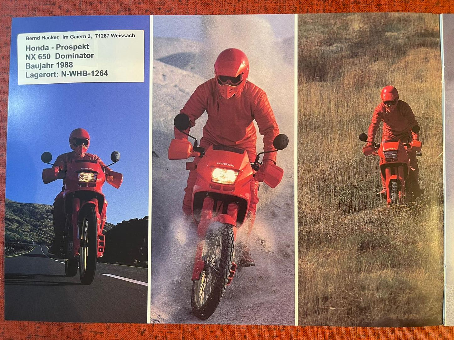 Prospekt Honda NX650 Dominator Bj. 1988 + Aufkleber