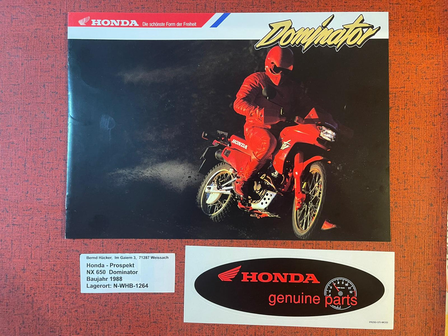 Prospekt Honda NX650 Dominator Bj. 1988 + Aufkleber