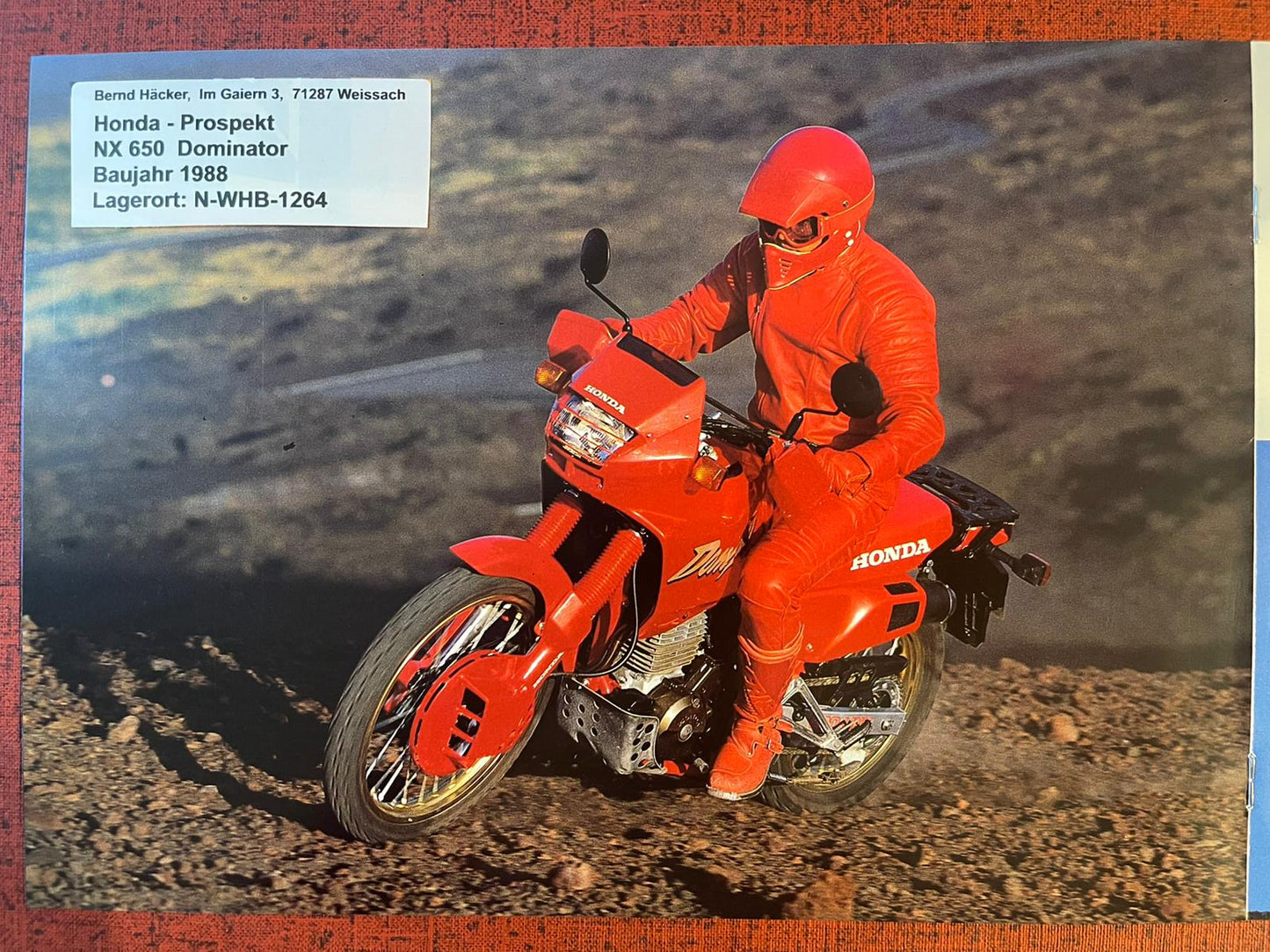 Prospekt Honda NX650 Dominator Bj. 1988 + Aufkleber