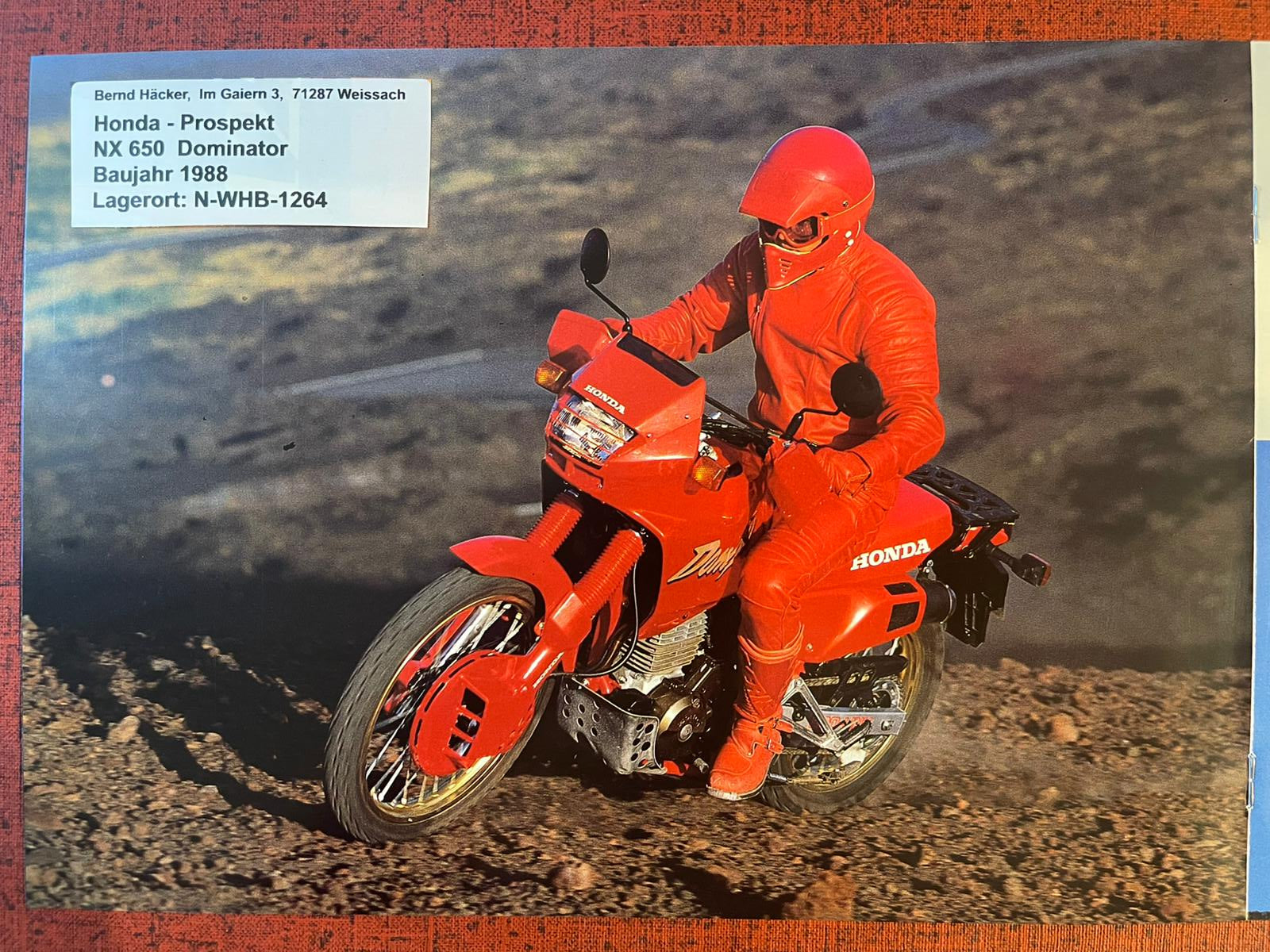 Prospekt Honda NX650 Dominator Bj. 1988 + Aufkleber
