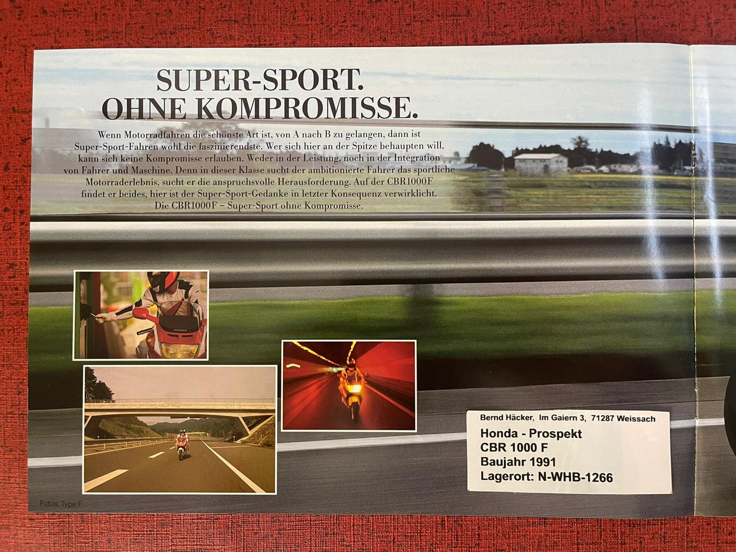 Prospekt Honda CBR1000F - CBR 1000 F Bj. 1991 + Aufkleber