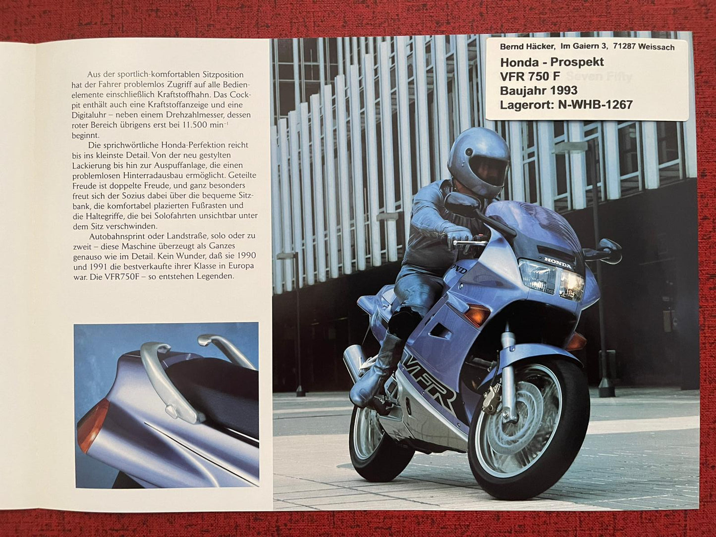 Prospekt Honda VFR750F - VFR 750 F Bj. 1993 + Aufkleber