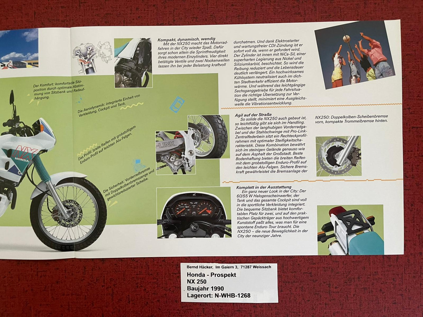 Prospekt Honda NX250 - NX 250 Bj. 1990 + Aufkleber