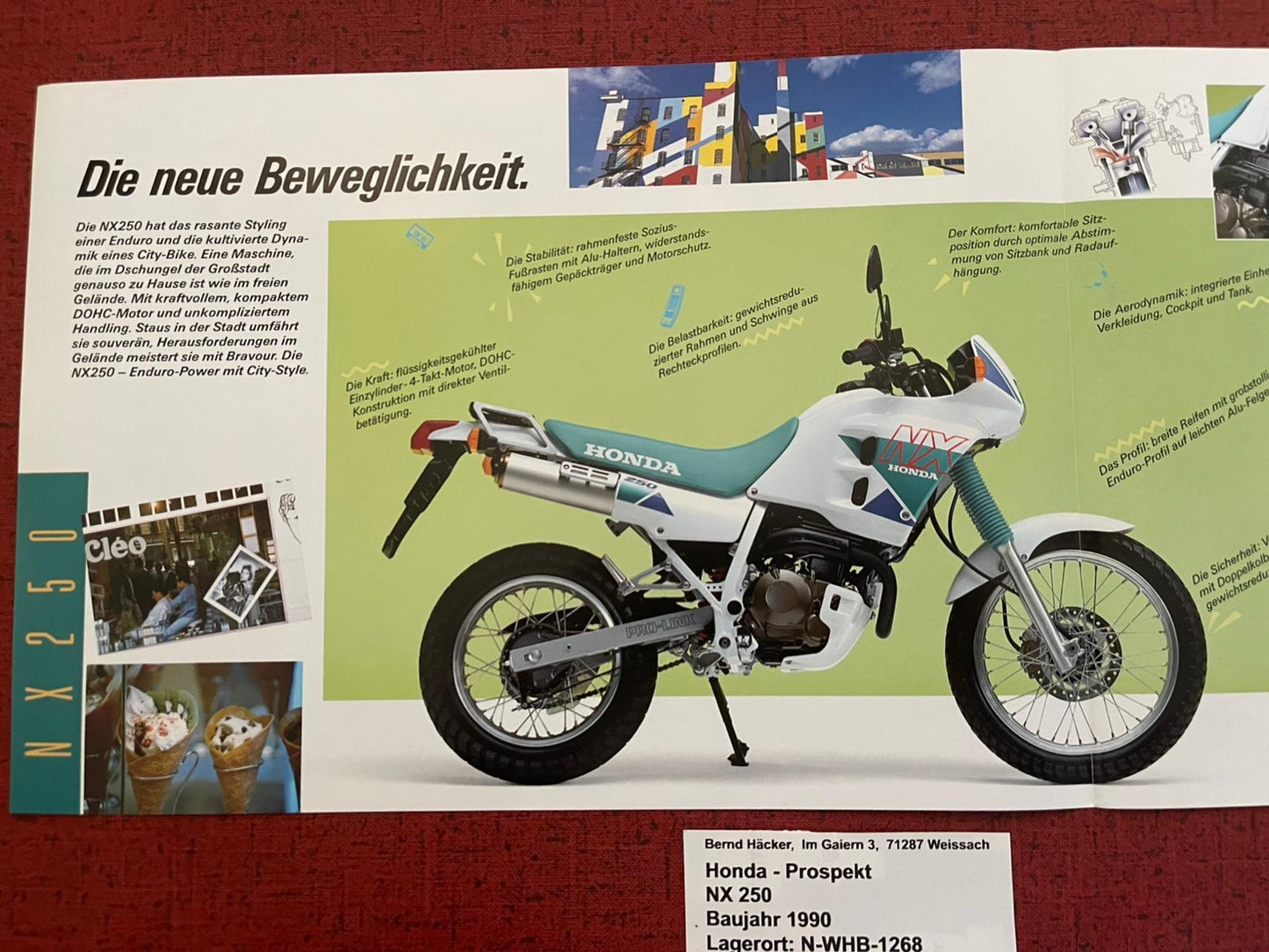 Prospekt Honda NX250 - NX 250 Bj. 1990 + Aufkleber