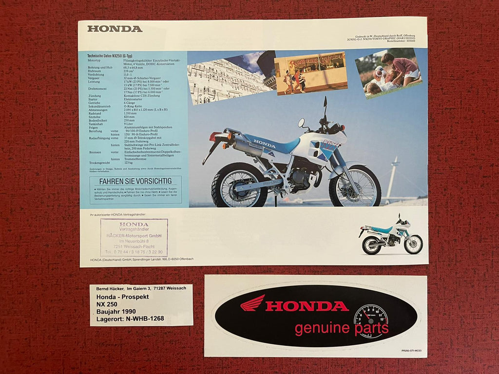 Prospekt Honda NX250 - NX 250 Bj. 1990 + Aufkleber