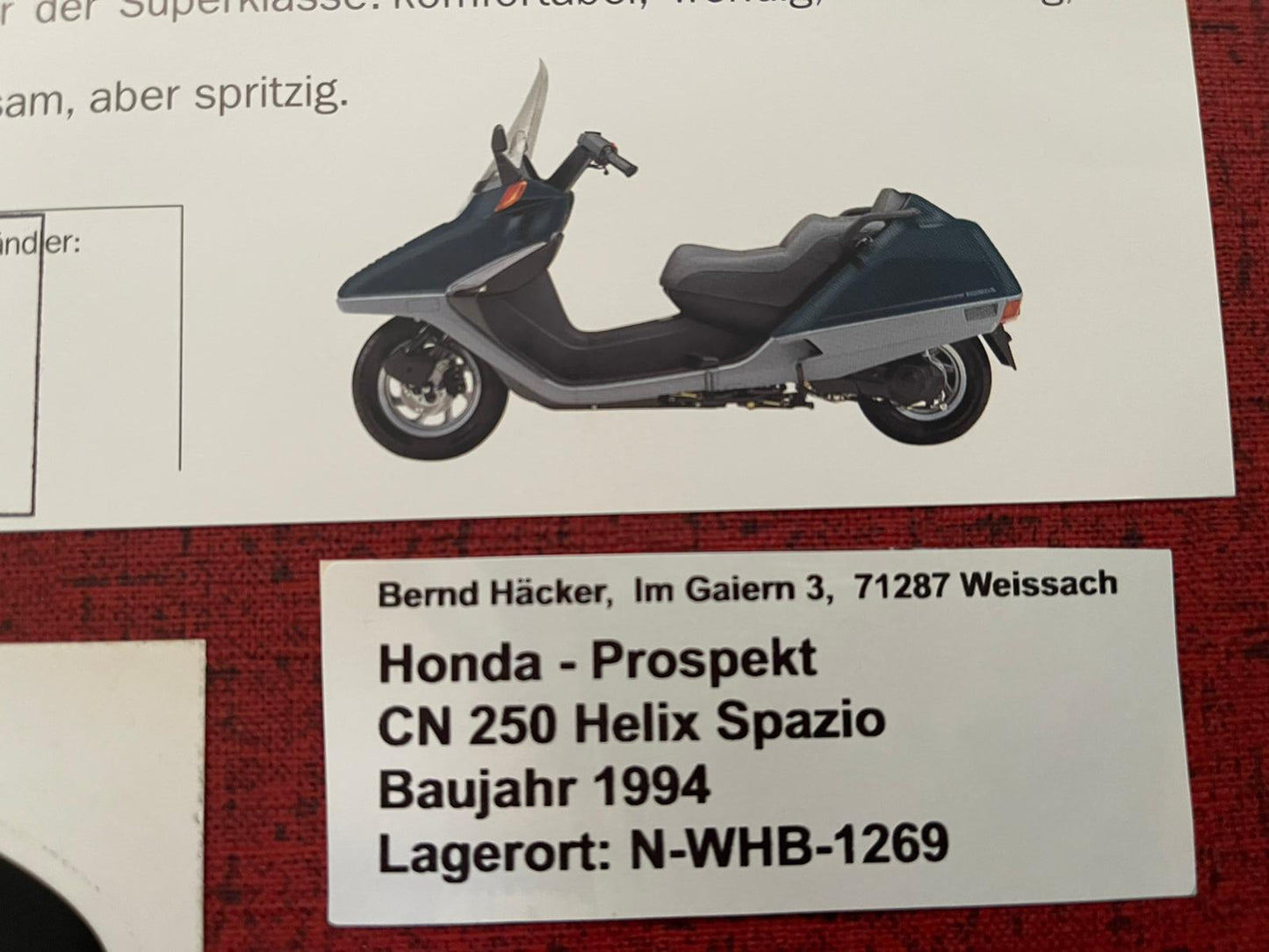 Prospekt Honda CN250 - CN 250 Helix Bj. 1994 + Aufkleber