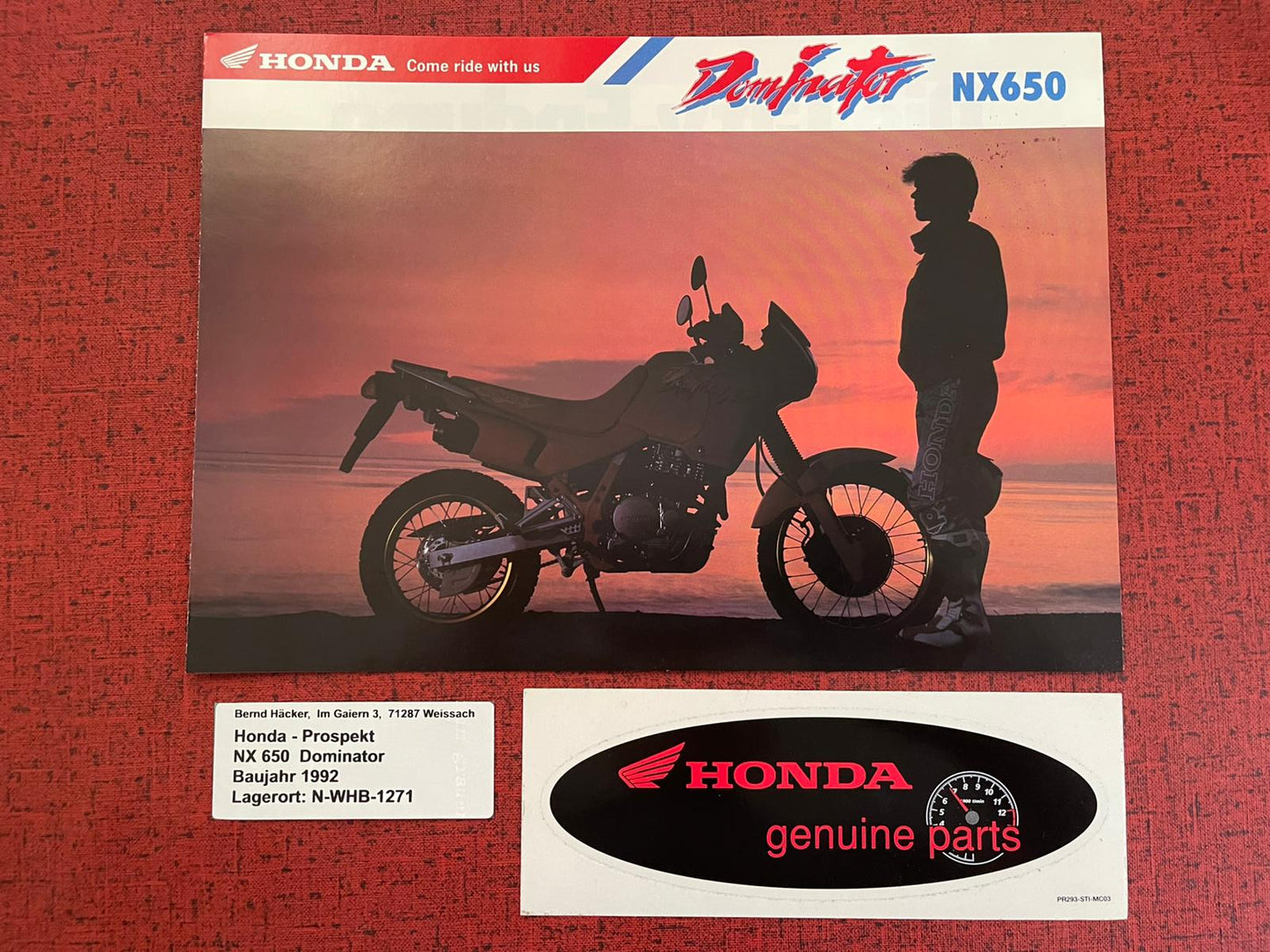 Prospekt Honda NX650 - NX 650 Dominator Bj. 1992 + Aufkleber