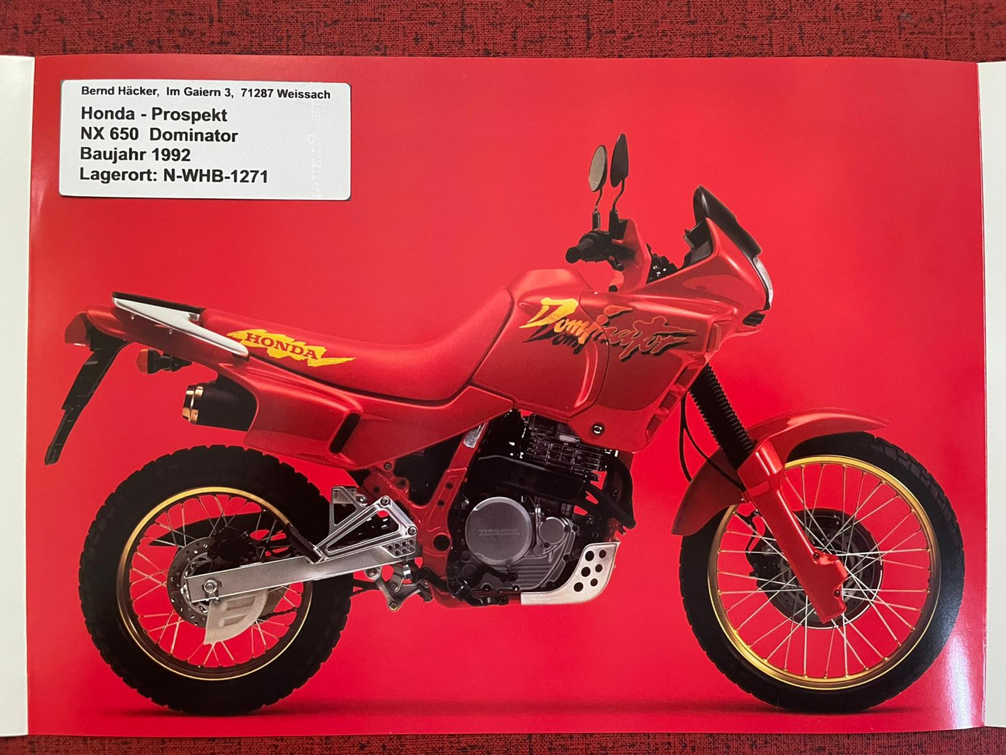 Prospekt Honda NX650 - NX 650 Dominator Bj. 1992 + Aufkleber
