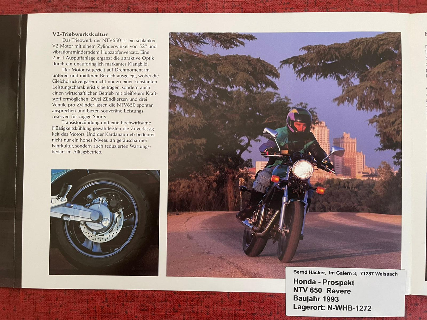 Prospekt Honda NTV650 - NTV 650 Revere Bj. 1993 + Aufkleber