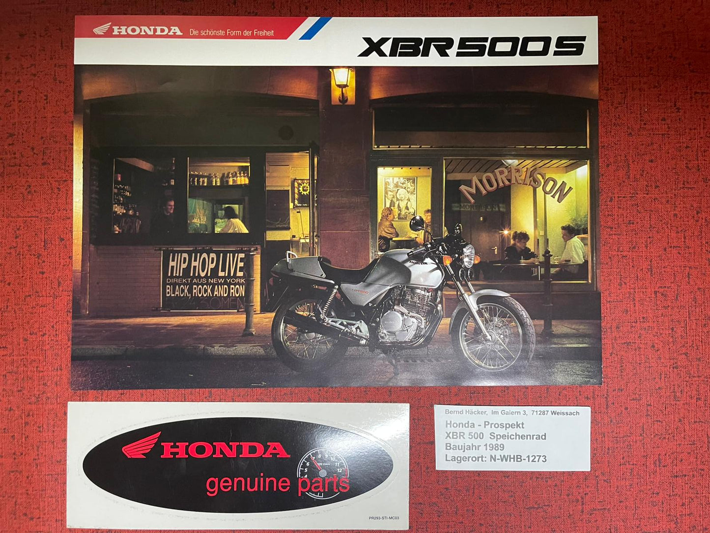 Prospekt Honda XBR500S - XBR 500 Speichenrad -  Bj. 1989 + Aufkleber