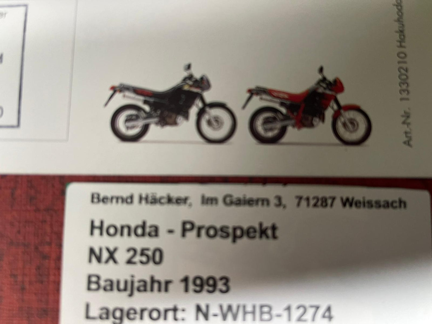 Prospekt Honda NX250 - NX 250 Bj. 1993 + Aufkleber