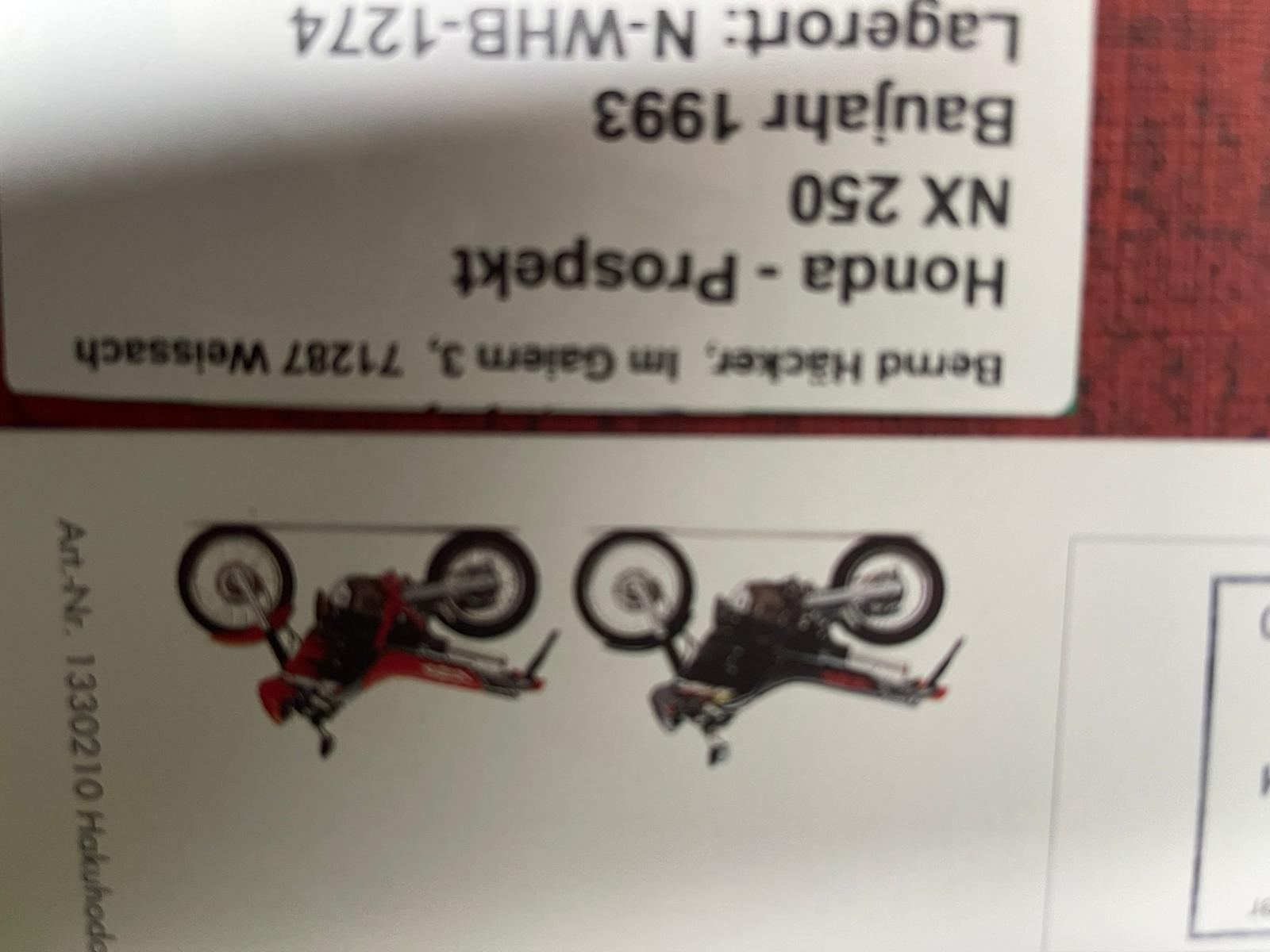 Prospekt Honda NX250 - NX 250 Bj. 1993 + Aufkleber