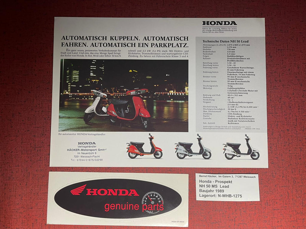 Prospekt Honda NH50MS - NH50 MS Lead - Bj. 1989 + Aufkleber