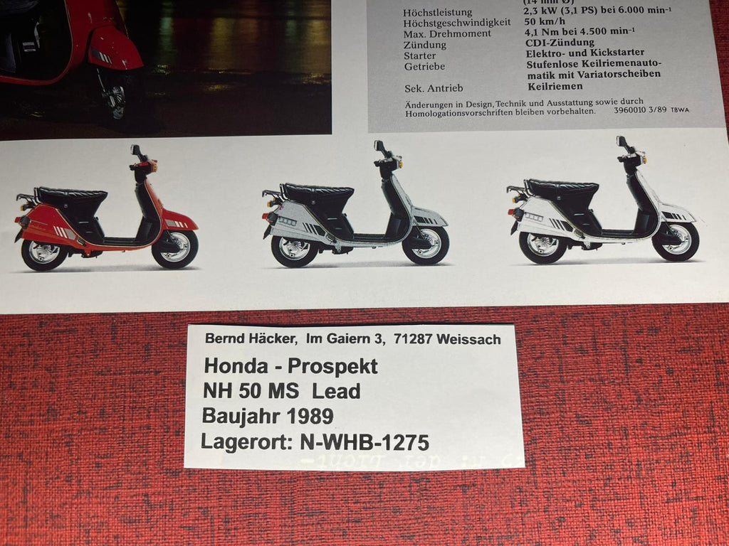 Prospekt Honda NH50MS - NH50 MS Lead - Bj. 1989 + Aufkleber