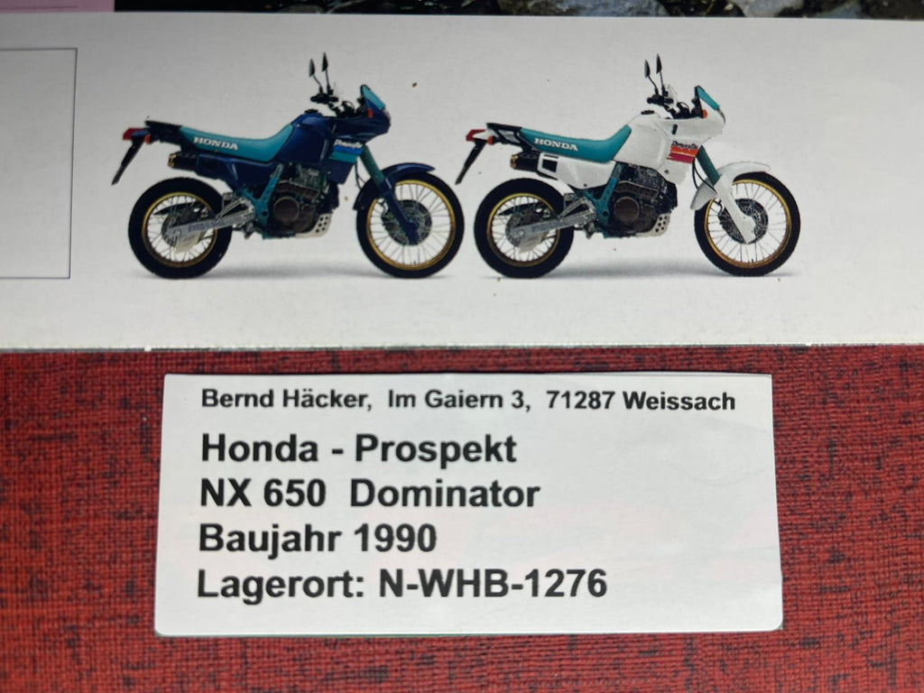 Prospekt Honda NX650 - NX 650 Dominator - Bj. 1990 + Aufkleber