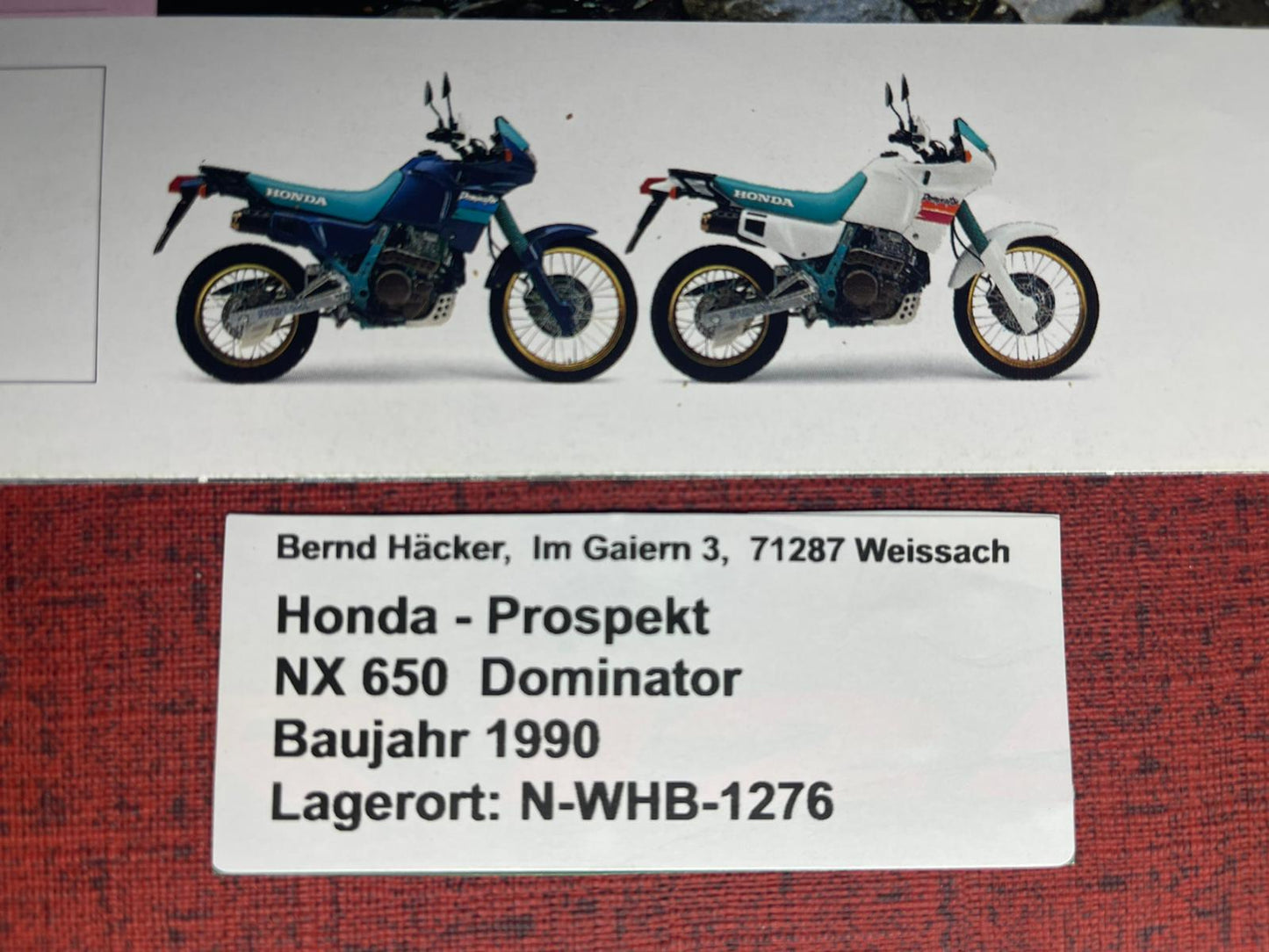 Prospekt Honda NX650 - NX 650 Dominator - Bj. 1990 + Aufkleber