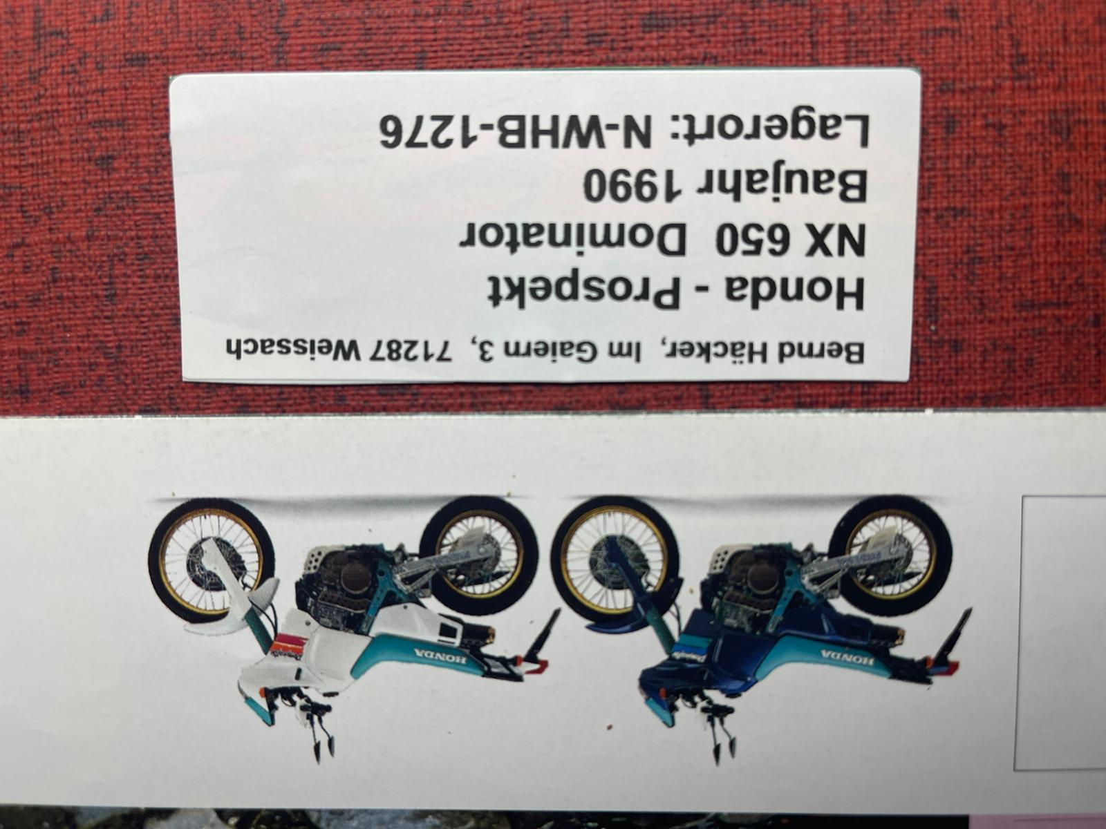 Prospekt Honda NX650 - NX 650 Dominator - Bj. 1990 + Aufkleber