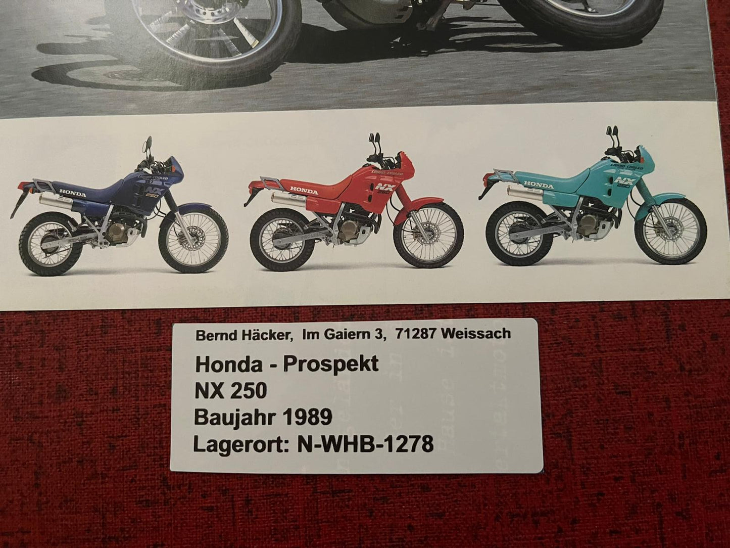 Prospekt Honda NX250 - NX 250 Bj. 1989 + Aufkleber