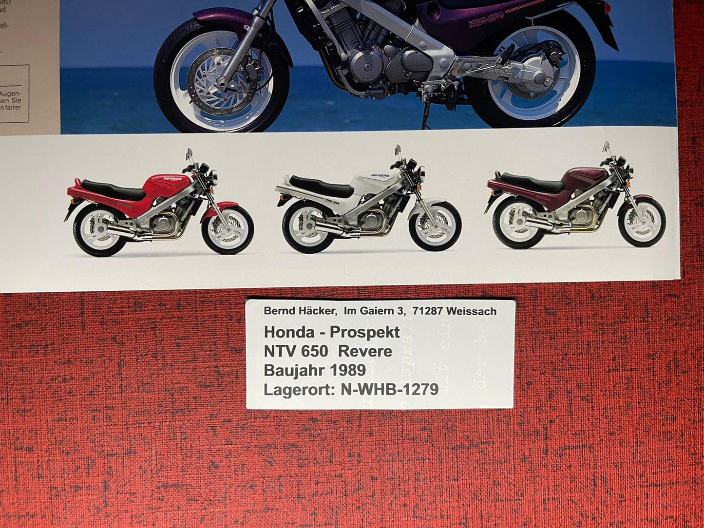Prospekt Honda NTV650 - NTV 650 Revere Bj. 1989 + Aufkleber