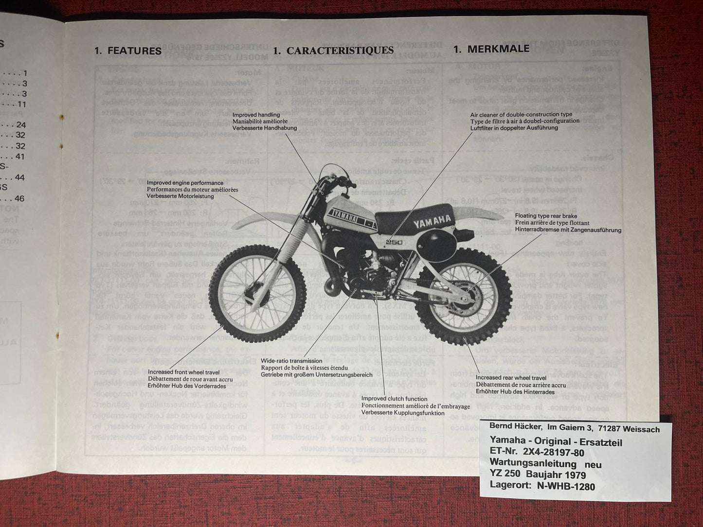 Wartungsanleitung Yamaha YZ250 YZ 250  Bj. 1979 Moto Cross