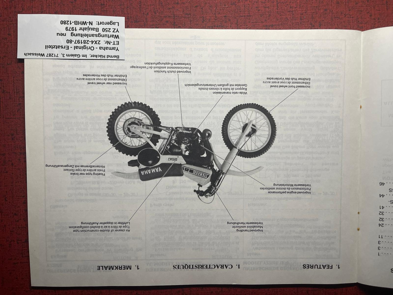 Wartungsanleitung Yamaha YZ250 YZ 250  Bj. 1979 Moto Cross