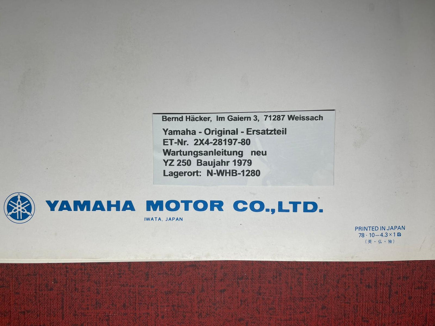 Wartungsanleitung Yamaha YZ250 YZ 250  Bj. 1979 Moto Cross