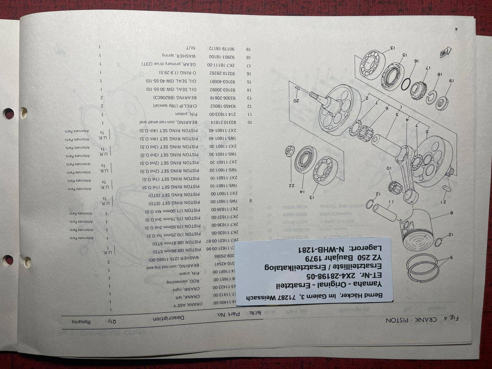 Ersatzteilkatalog YZ250 YZ 250 Typ 2X4 Bj 1979 Yamaha Ersatzteilliste (Kopie)