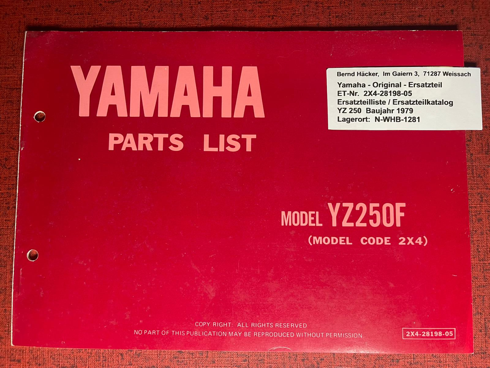 Ersatzteilkatalog YZ250 YZ 250 Typ 2X4 Bj 1979 Yamaha Ersatzteilliste (Kopie)