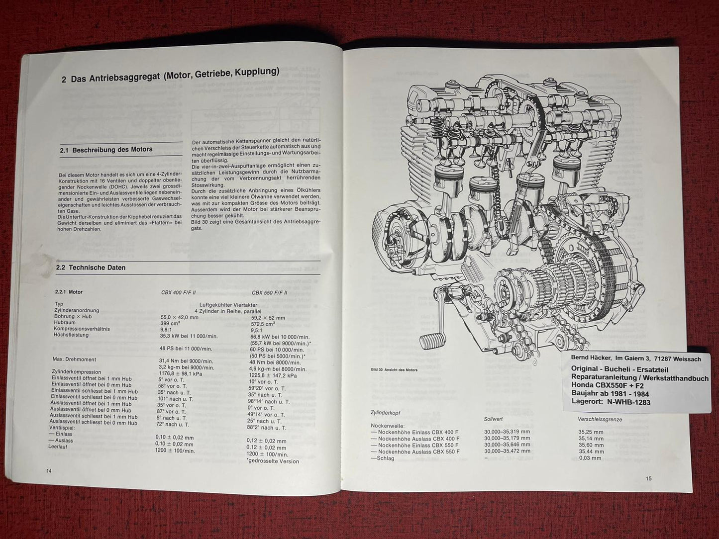 WERKSTATTHANDBUCH CBX550F CBX 550 F / F2 - ab 1981 - Reparaturanleitung