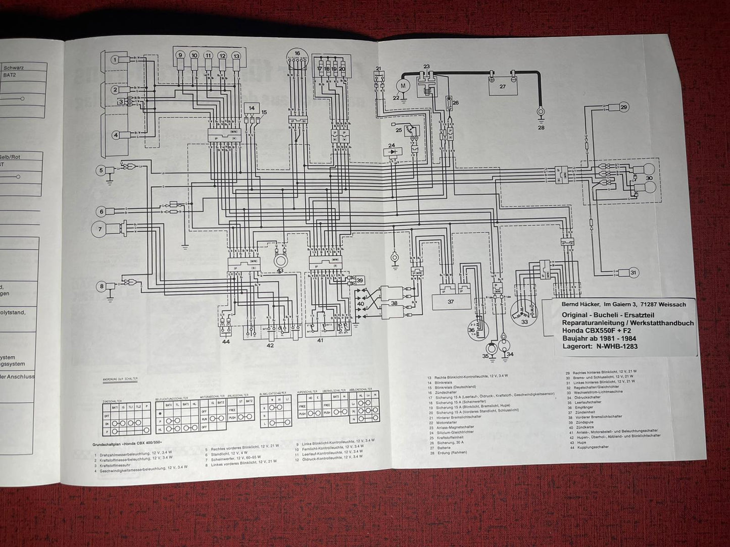 WERKSTATTHANDBUCH CBX550F CBX 550 F / F2 - ab 1981 - Reparaturanleitung