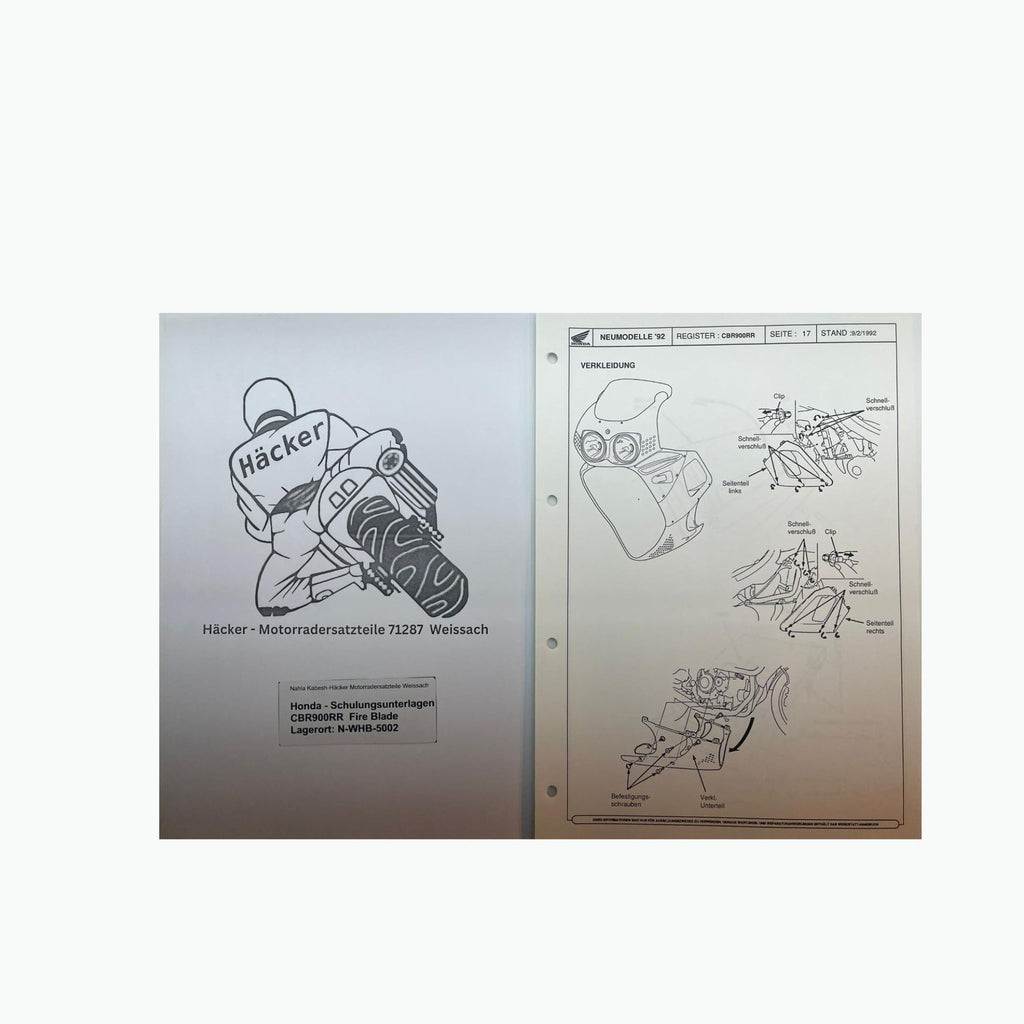 Honda Schulungs - Unterlagen CBR900RR CBR 900 RR Fire Blade ab Baujahr 1992 für Sammler