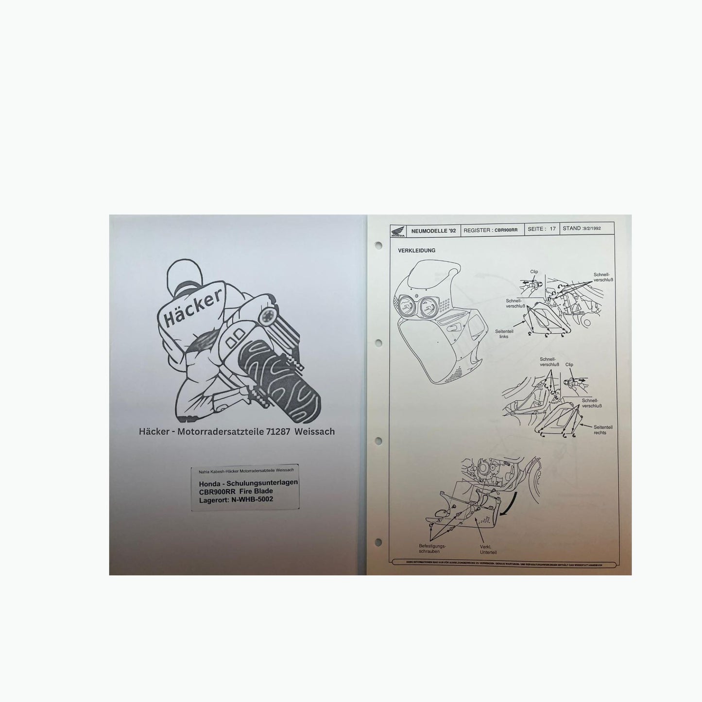 Honda Schulungs - Unterlagen CBR900RR CBR 900 RR Fire Blade ab Baujahr 1992 für Sammler