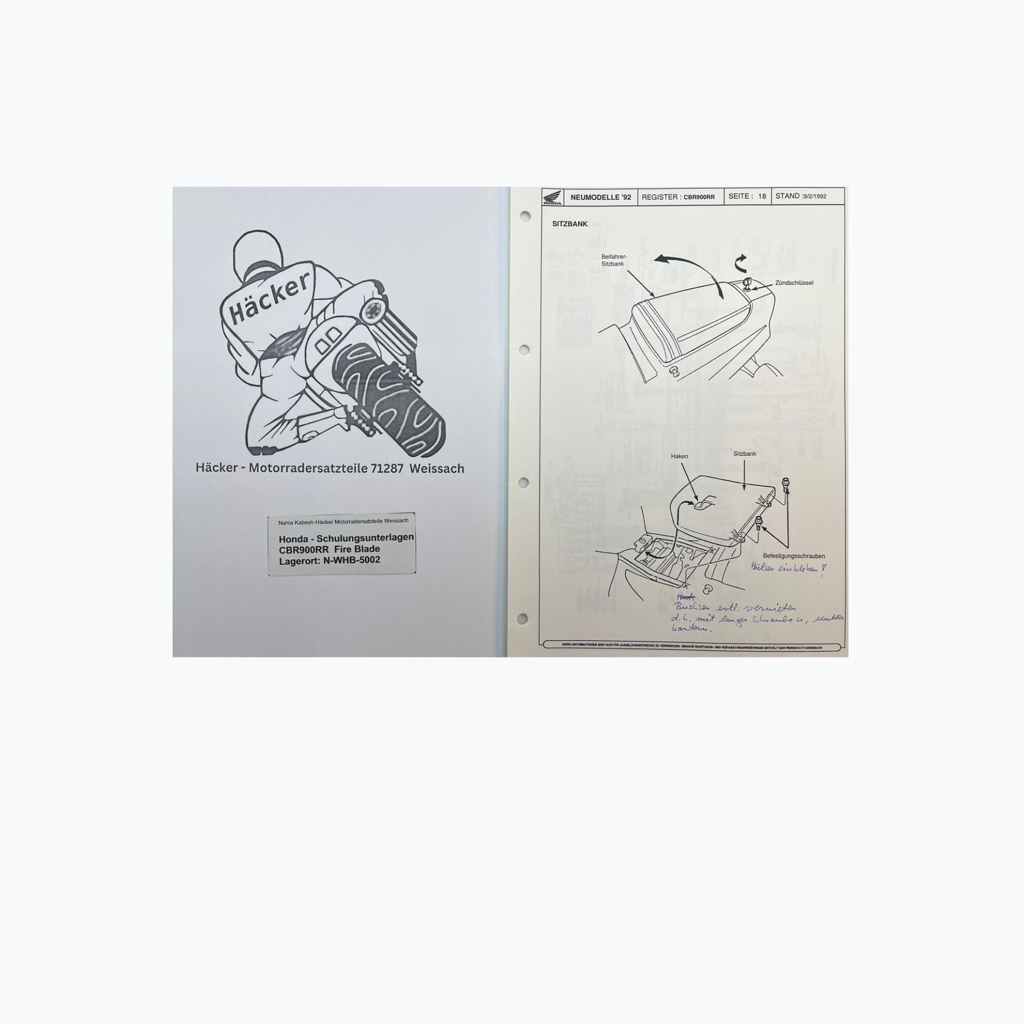 Honda Schulungs - Unterlagen CBR900RR CBR 900 RR Fire Blade ab Baujahr 1992 für Sammler