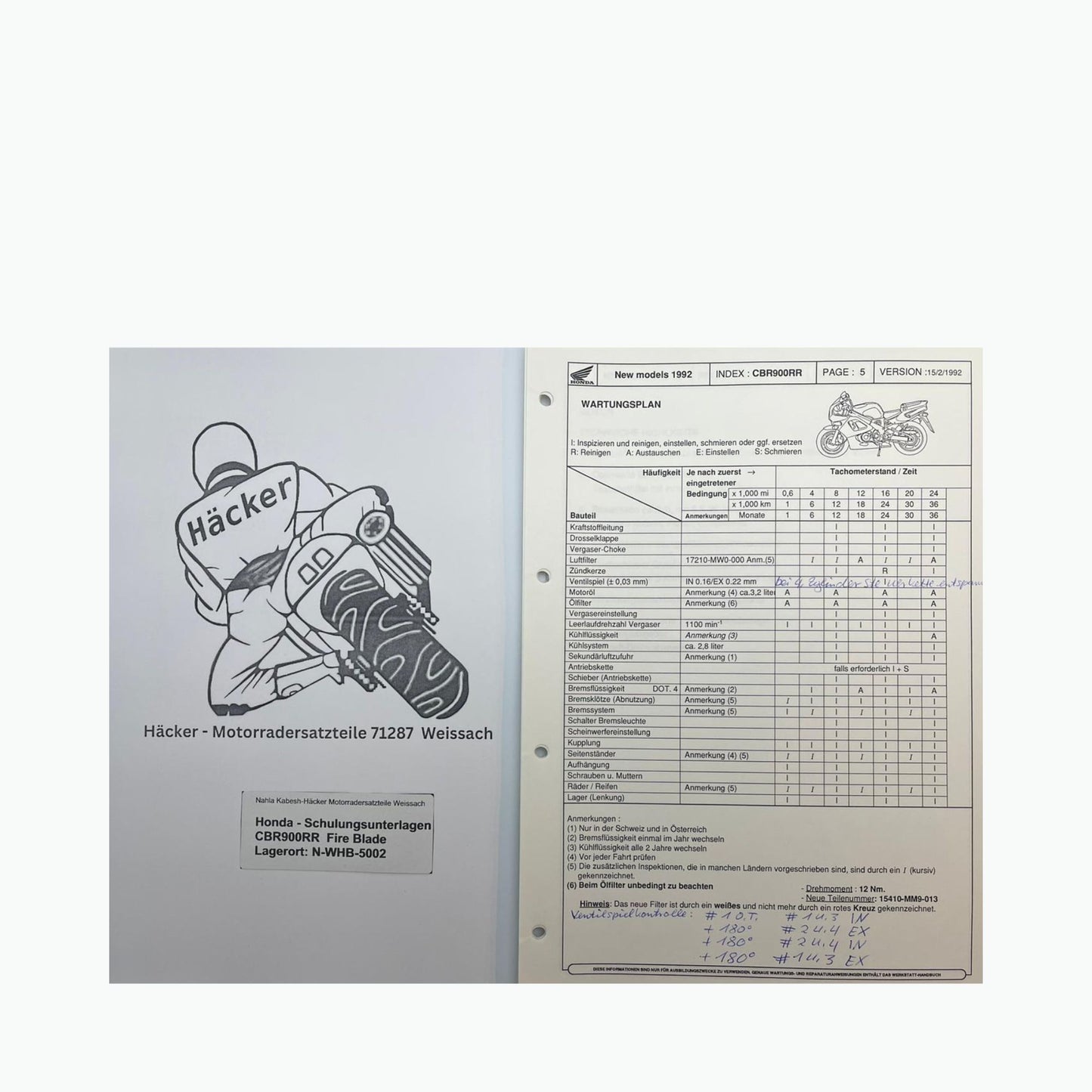Honda Schulungs - Unterlagen CBR900RR CBR 900 RR Fire Blade ab Baujahr 1992 für Sammler