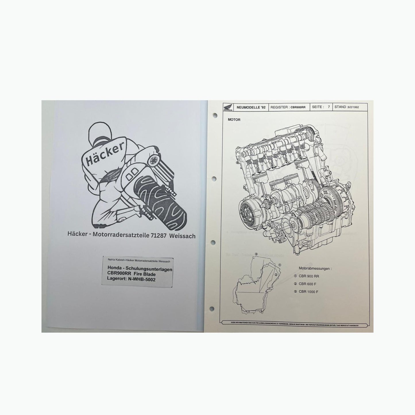 Honda Schulungs - Unterlagen CBR900RR CBR 900 RR Fire Blade ab Baujahr 1992 für Sammler