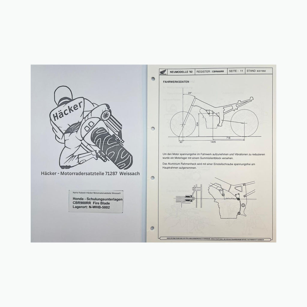 Honda Schulungs - Unterlagen CBR900RR CBR 900 RR Fire Blade ab Baujahr 1992 für Sammler