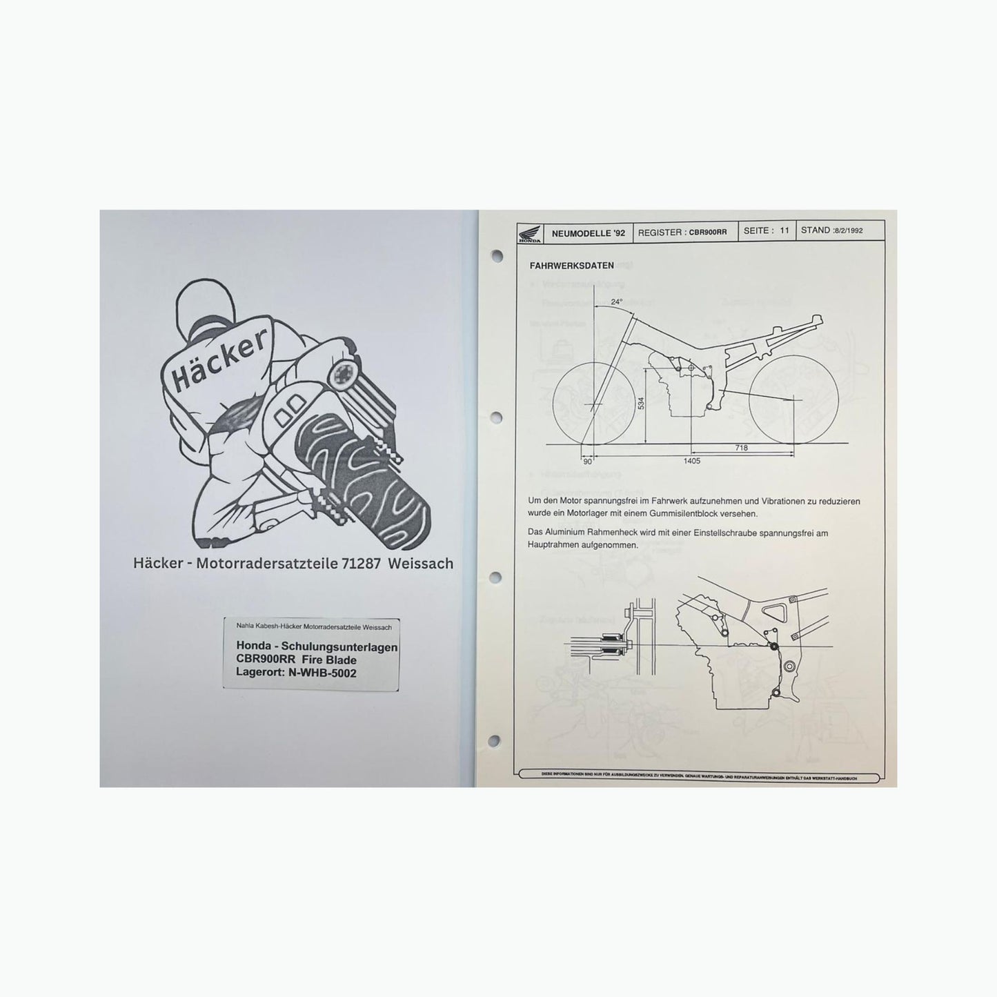Honda Schulungs - Unterlagen CBR900RR CBR 900 RR Fire Blade ab Baujahr 1992 für Sammler