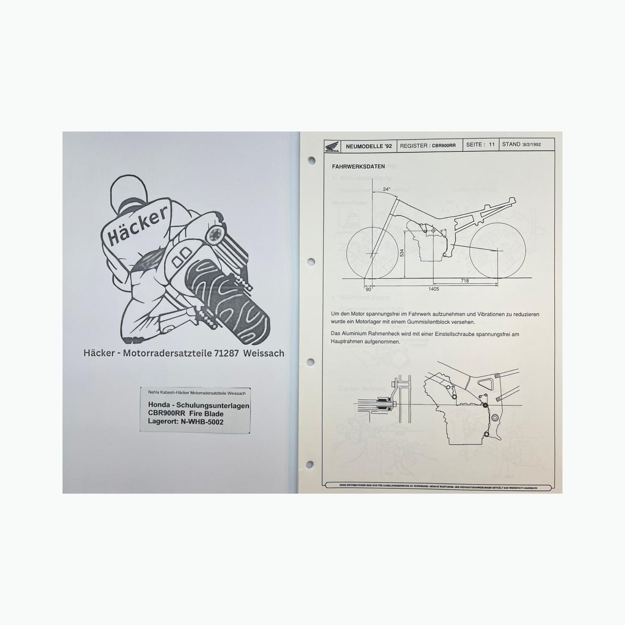 Honda Schulungs - Unterlagen CBR900RR CBR 900 RR Fire Blade ab Baujahr 1992 für Sammler