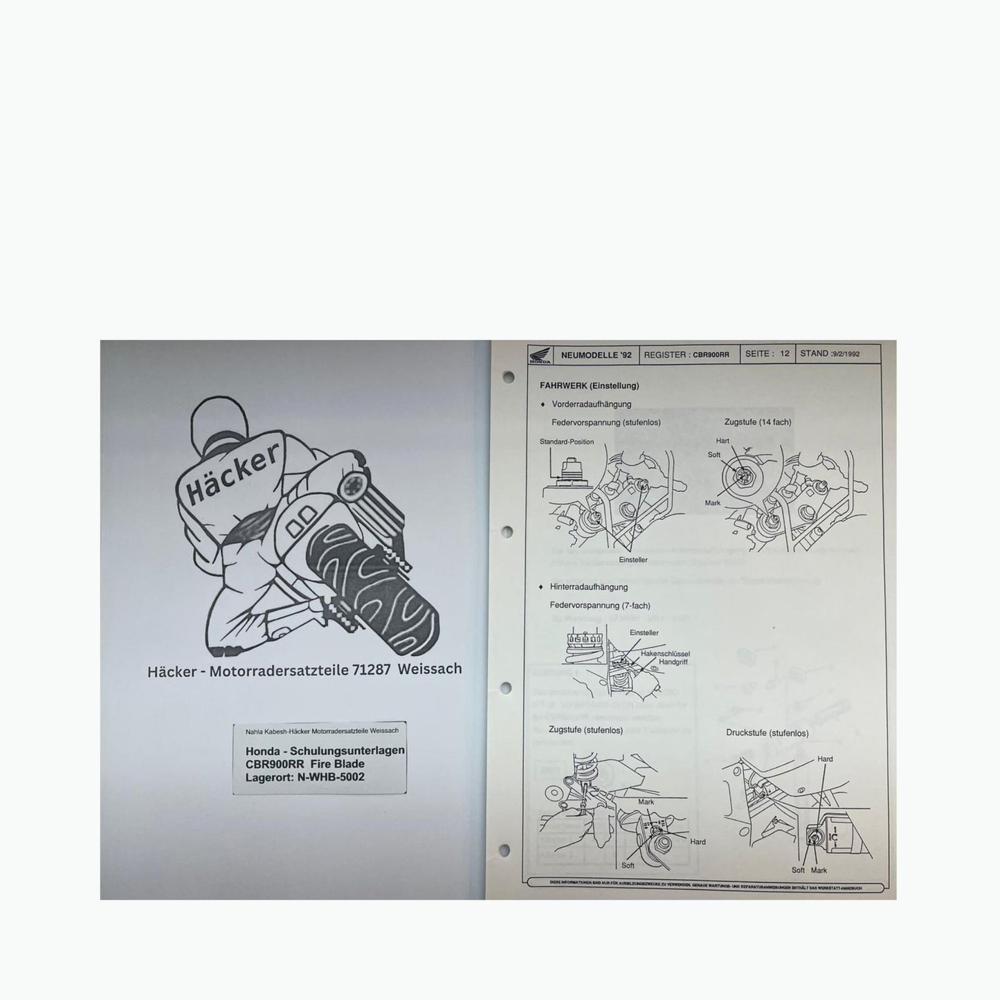 Honda Schulungs - Unterlagen CBR900RR CBR 900 RR Fire Blade ab Baujahr 1992 für Sammler
