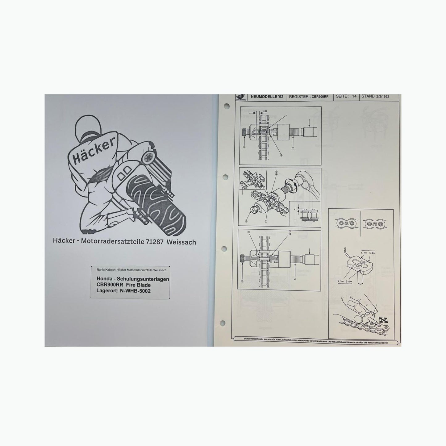 Honda Schulungs - Unterlagen CBR900RR CBR 900 RR Fire Blade ab Baujahr 1992 für Sammler