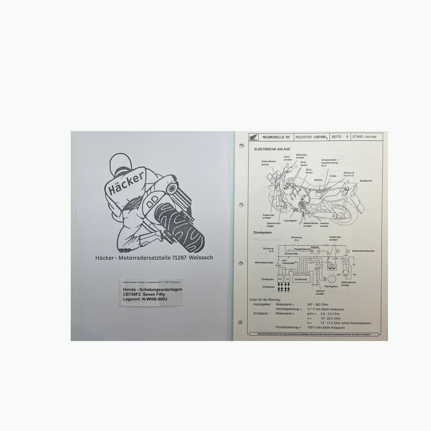 Honda Schulungs - Unterlagen CB750F2 CB 750 F2 Seven Fifty ab Baujahr 1993 für Sammler
