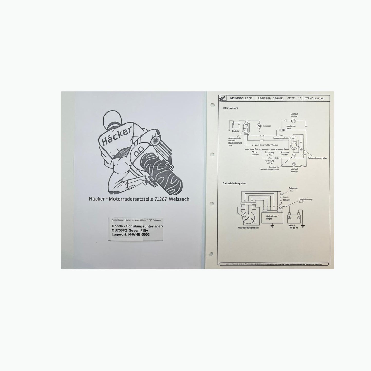 Honda Schulungs - Unterlagen CB750F2 CB 750 F2 Seven Fifty ab Baujahr 1993 für Sammler