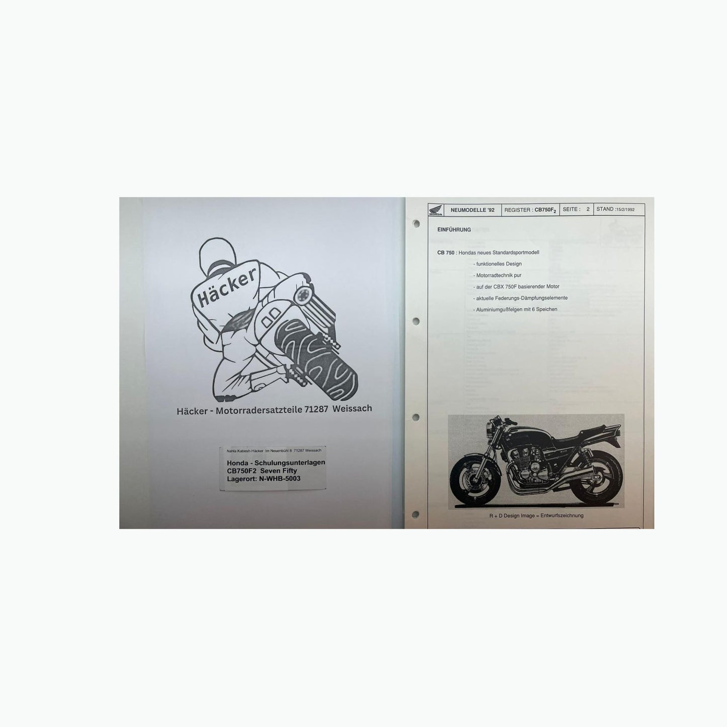 Honda Schulungs - Unterlagen CB750F2 CB 750 F2 Seven Fifty ab Baujahr 1993 für Sammler