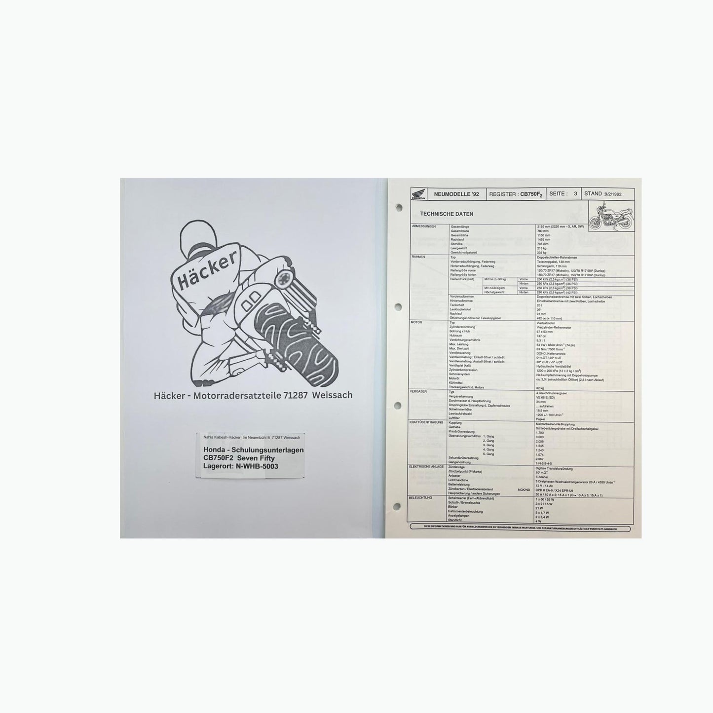 Honda Schulungs - Unterlagen CB750F2 CB 750 F2 Seven Fifty ab Baujahr 1993 für Sammler